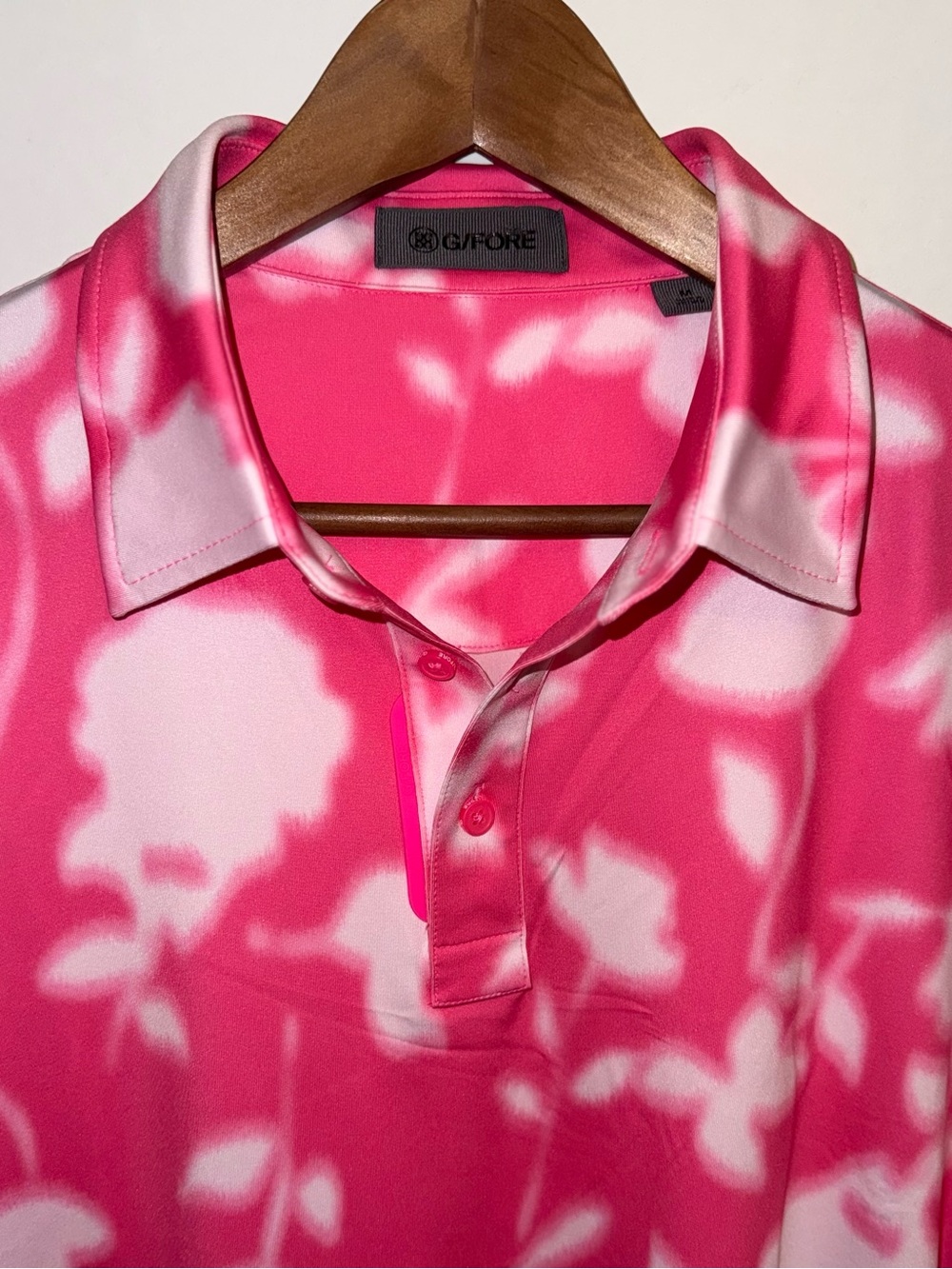 G/FORE NWT Blur Floral Tech Jersey Polo in "Knockout Pink" - Picture 2 of 8